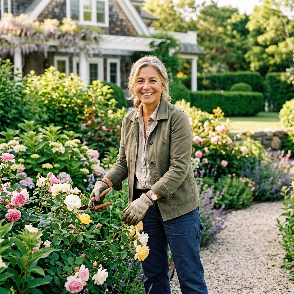 Janet Peralta, founder of Eco Nature Landscaping, working in a Hamptons garden