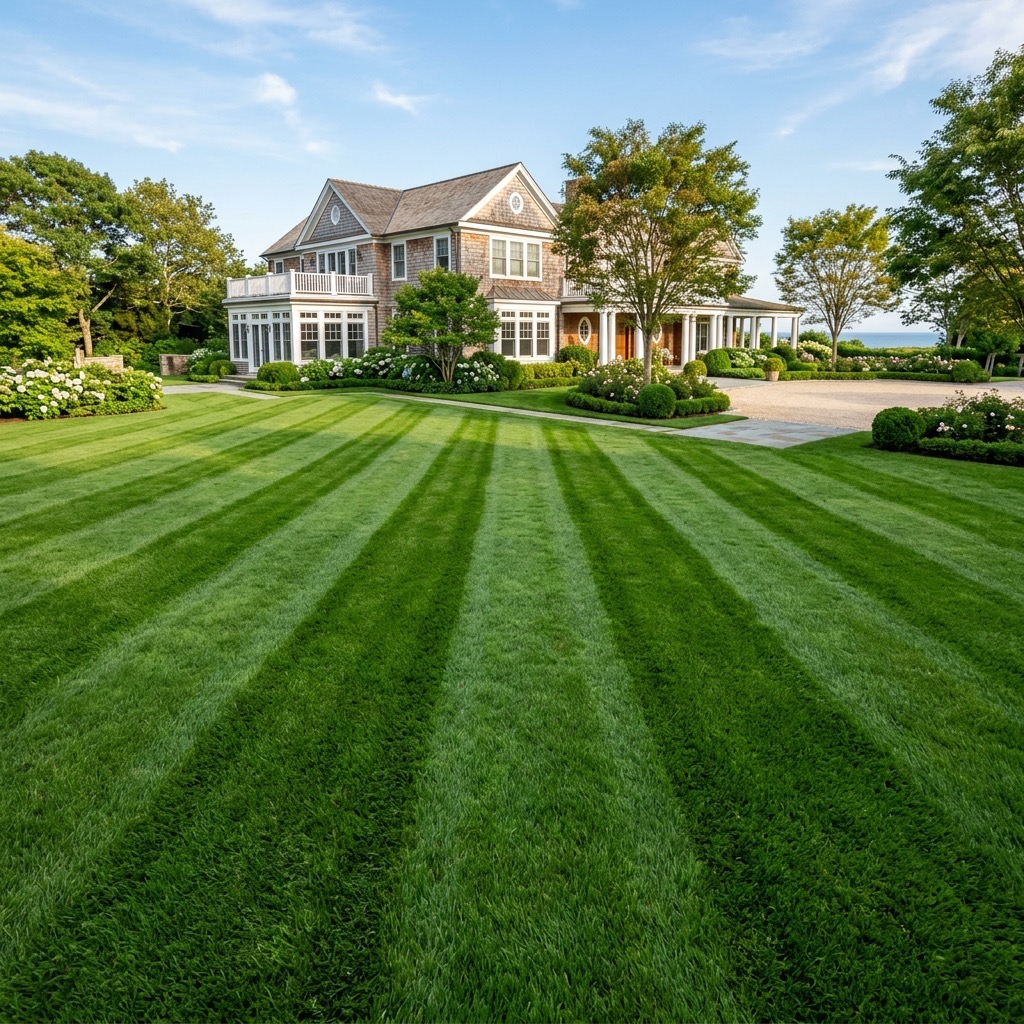 Healthy green lawn on a Hamptons estate with organic care