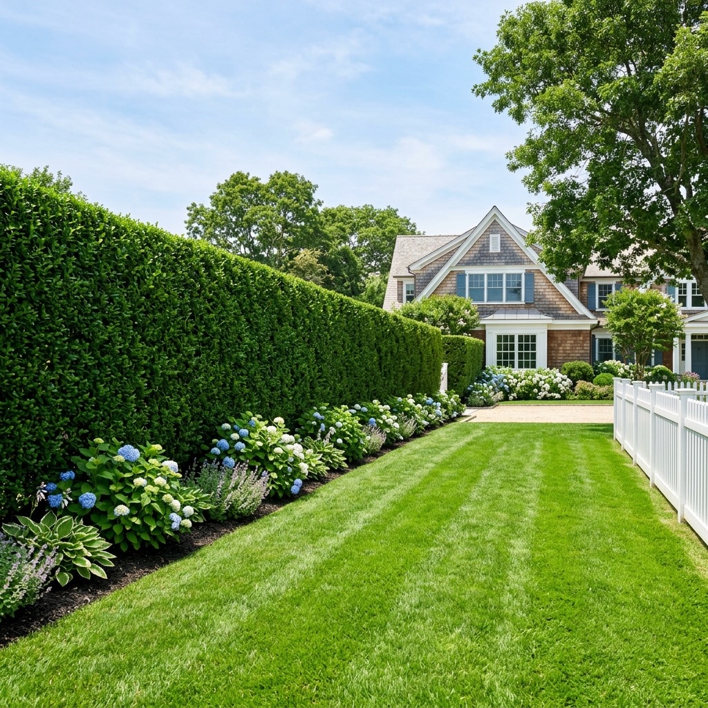 Perfectly shaped privet hedges on a Hamptons estate